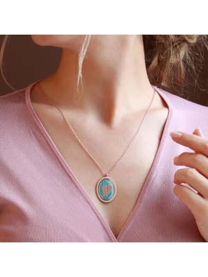Necati Gün Bebek Ayak Izi Mine Işli Rose Gold Kaplama Gümüş Kolye