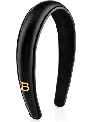 Balmain Leather Puffed Headband With Gold Plated Logo Siyah Deri Kadın Taç