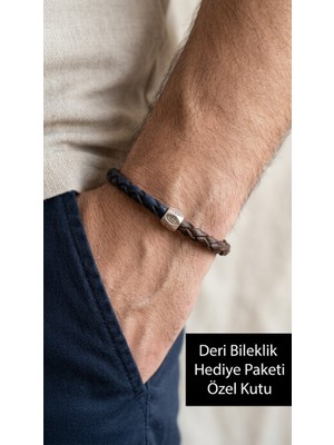 Herşey Nota Velorian Duo Deri Bileklik – Siyah Kahve Örgü Tasarım ve Metal Detay