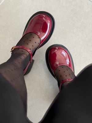 Selin Shoes Nora  Kısa Topuklu Bilek Detaylı Gold Aksesuarlı Kadın Loafer- Bordo Rugan