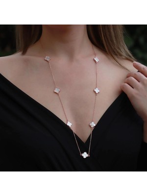 Necati Gün Ikonik Alhambra Sedef Taşlı Rose Gold Kaplama Gümüş Kolye