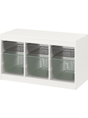 IKEA Modern Beyaz Oyuncak Saklama Ünitesi 99X44X56 cm - Çocuk Odası Iskandinav Tarzı Sağlam Ahşap Depolama Ünitesi - Modüler Yapı