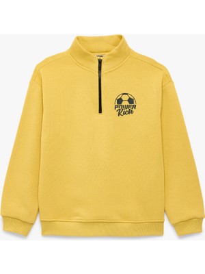 Koton Pamuklu Üç Iplik Şardonlu Fermuar Detaylı Dik Yaka Baskılı Sweatshirt