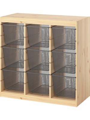 IKEA Modern Gri Oyuncak Saklama Ünitesi 93X44X91 cm - Çocuk Odası Iskandinav Tarzı Sağlam Ahşap Depolama Ünitesi - Modüler Yapı
