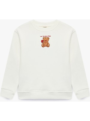 Koton Köpek Nakışlı Bisiklet Yaka Uzun Kollu Sweatshirt