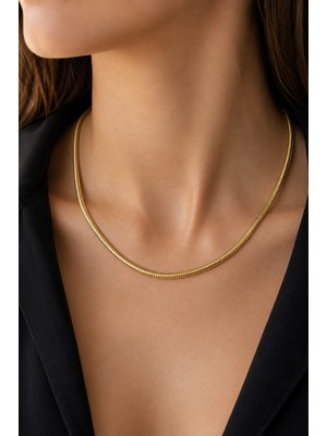 İdilce Gold Renk Balıksırtı Zincir Kadın Kolye – Minimal Yassı Zincir Kolye