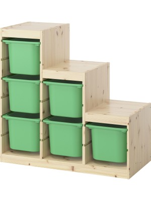 IKEA Modern Yeşil Oyuncak Saklama Ünitesi 94X44X91 cm - Çocuk Odası Iskandinav Tarzı Sağlam Ahşap Depolama Ünitesi - Modüler Yapı
