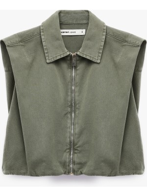 Koton Klasik Yaka Fermuarlı Kolsuz Denim Yelek