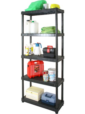 Stratecht 5 Katlı Plastik Raf Çok Amaçlı Depolama Düzenleyici Raf Sistemi Ev Garaj Depo Balkon 188X90X40 cm Siyah
