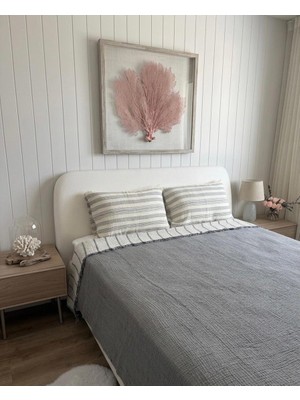 Monochrome %100 Organik Pamuk 4 Kat Müslin Çok Amaçlı Yatak Örtüsü / Pike (240X250 Cm) Antrasit Çizgili