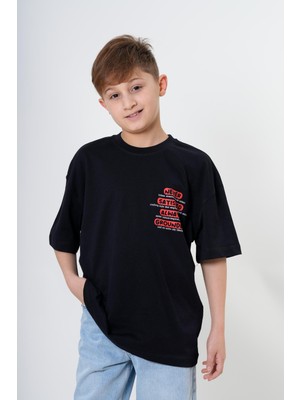 Haykids Erkek Çocuk Oversize Fit "stay Humble" Baskılı Sokak Stili Tişört
