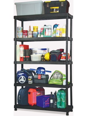 Stratecht 5 Katlı Plastik Raf Çok Amaçlı Depolama Düzenleyici Raf Sistemi Ev Garaj Depo Balkon 120X40X188 cm Siyah