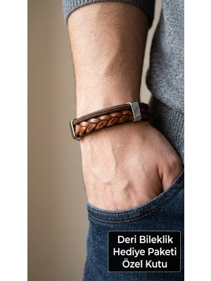 Herşey Nota Rothane Prestige Örgü Deri Erkek Bileklik – Metal Detaylı Şık Tasarım