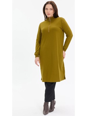 Kado Moda Dik Yaka İki İplik Fermuarlı Tunik