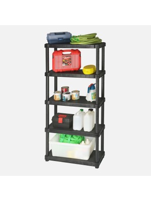 Stratecht 5 Katlı Plastik Raf Çok Amaçlı Depolama Düzenleyici Raf Sistemi Ev Garaj Depo Balkon 80X30X188 cm Siyah