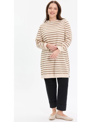 Kado Moda İki İplik Çizgili Basic Kadın Tunik