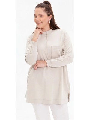 Kado Moda İki İplik Dik Yaka Fermuarlı Tek Cepli Tunik