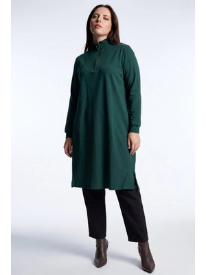 Kado Moda Dik Yaka İki İplik Fermuarlı Tunik