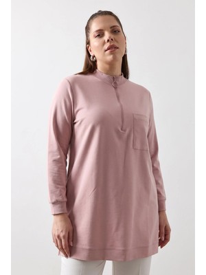Kado Moda Iki Iplik Dik Yaka Fermuarlı Tek Cepli Tunik