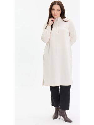 Kado Moda Dik Yaka İki İplik Fermuarlı Tunik