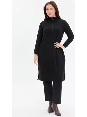 Kado Moda Dik Yaka İki İplik Fermuarlı Tunik