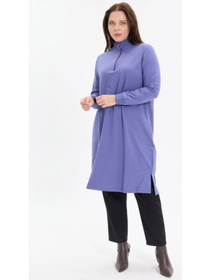 Kado Moda Dik Yaka İki İplik Fermuarlı Tunik