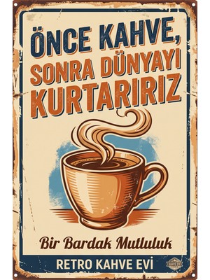 Lucena Önce Kahve Retro Metal Tablo Esprili Kahve Köşesi Duvar Panosu Vintage Tabela