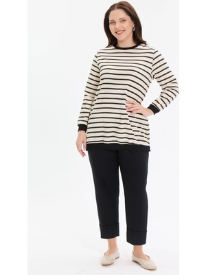 Kado Moda İki İplik Çizgili Basic Kadın Tunik