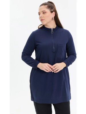 Kado Moda Iki Iplik Dik Yaka Fermuarlı Tek Cepli Tunik