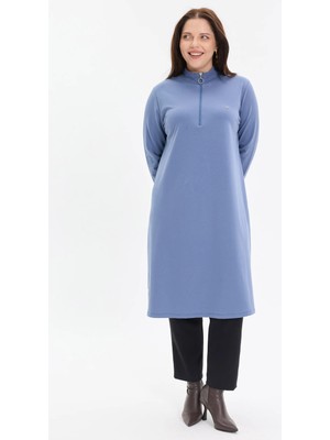Kado Moda Dik Yaka Iki Iplik Fermuarlı Tunik