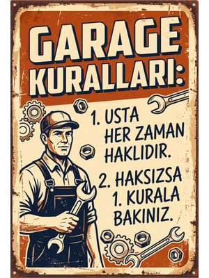 Lucena Retro Metal Tabela Usta Her Zaman Haklıdır Garaj Atölye Duvar Dekoru Tablo