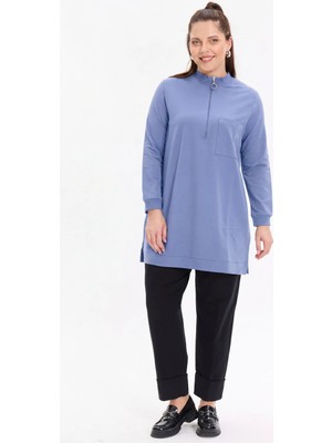 Kado Moda İki İplik Dik Yaka Fermuarlı Tek Cepli Tunik