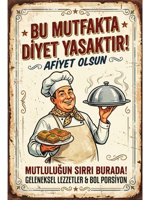 Lucena Retro Metal Pano Bu Mutfakta Diyet Yasaktır Esprili Vintage Tablo Levha Tablo