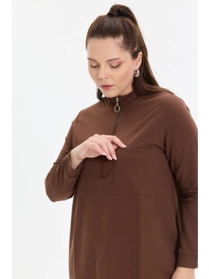 Kado Moda İki İplik Dik Yaka Fermuarlı Tek Cepli Tunik