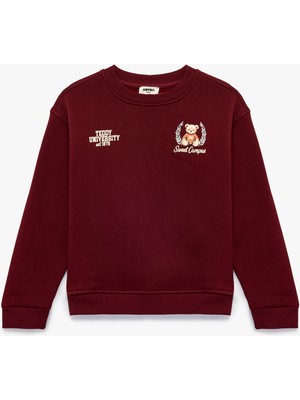 Koton Üç Iplik Şardonlu Uzun Kollu Bisiklet Yaka Ayıcık Baskılı Sweatshirt