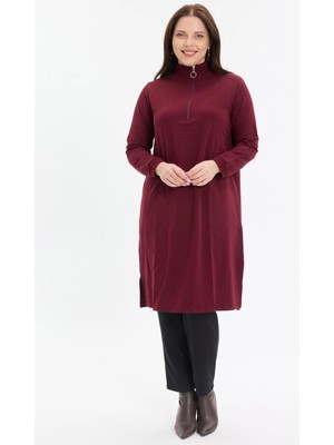 Kado Moda Dik Yaka İki İplik Fermuarlı Tunik