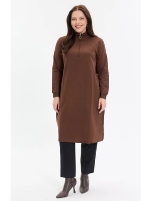Kado Moda Dik Yaka İki İplik Fermuarlı Tunik