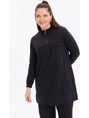 Kado Moda Iki Iplik Dik Yaka Fermuarlı Tek Cepli Tunik