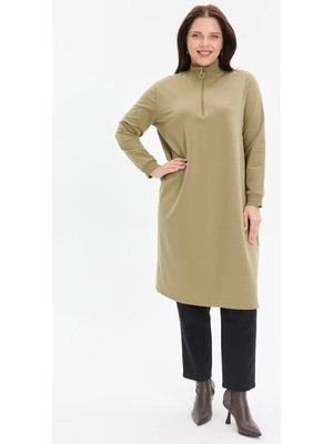 Kado Moda Dik Yaka Iki Iplik Fermuarlı Tunik