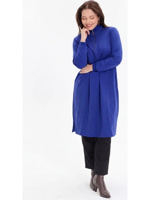 Kado Moda Dik Yaka İki İplik Fermuarlı Tunik
