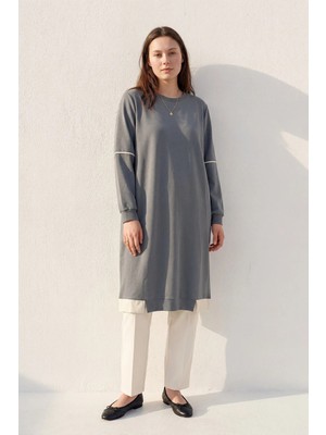 Kado Moda Iki Iplik Cepli Uzun Kadın Tunik