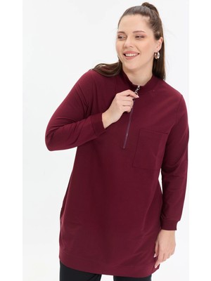Kado Moda İki İplik Dik Yaka Fermuarlı Tek Cepli Tunik