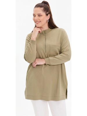 Kado Moda Iki Iplik Dik Yaka Fermuarlı Tek Cepli Tunik