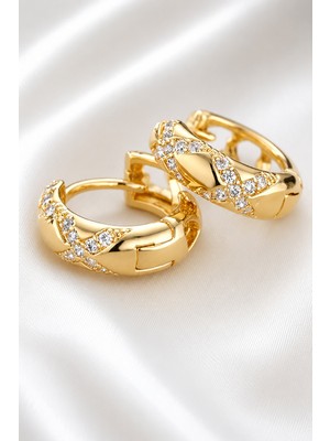 Trend Collection Kadın Altın Renk Zirkon Taşlı Halka Küpe (10 Mm)