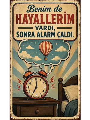 Lucena Benim De Hayallerim Vardı Retro Metal Duvar Tabelası Esprili Dekoratif Levha Tablo