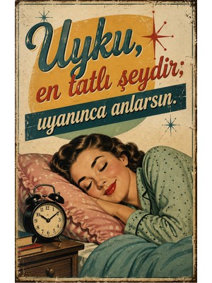 Lucena Uyku Temalı Retro Metal Duvar Tabelası Esprili Vintage Dekoratif Levha Tablo