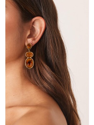New Obsessions Oval Kehribar Taş Sıralı Küpe