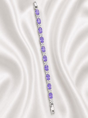 Valmont Mor Oval Kristal Taşlı Çiçek Desenli Tam Tur 19 cm Çelik Kadın Bileklik