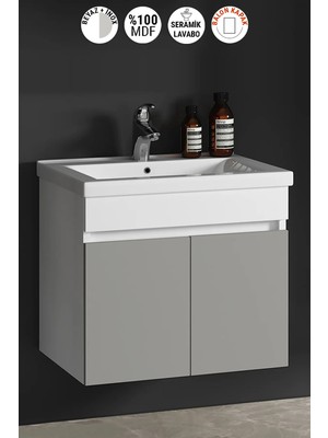 Özceden Çiğdem 80 cm Beyaz-Inox Balon Mdf Seramik Lavabolu Asma Banyo Alt Dolabı