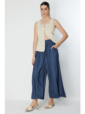 On Kadın Beli Lastikli Geniş Paça Pantolon 70136 Indigo